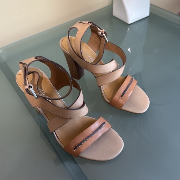 Franco Sarto Tan Leather Sandal Heels Size 8 - Picture 5 of 9